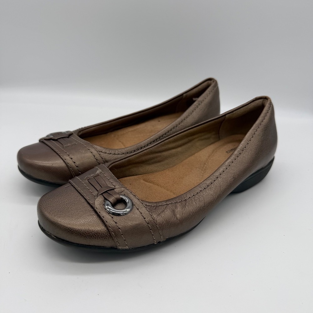 Clarks‎ Collection Womens Bronze Metallic Leather Flats Shoes 6 M 26101518